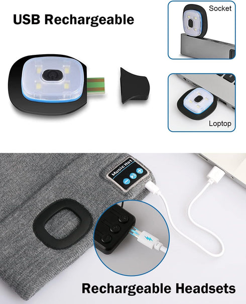 Bluetooth Beanie Hat with LED Light  Wireless Headphones